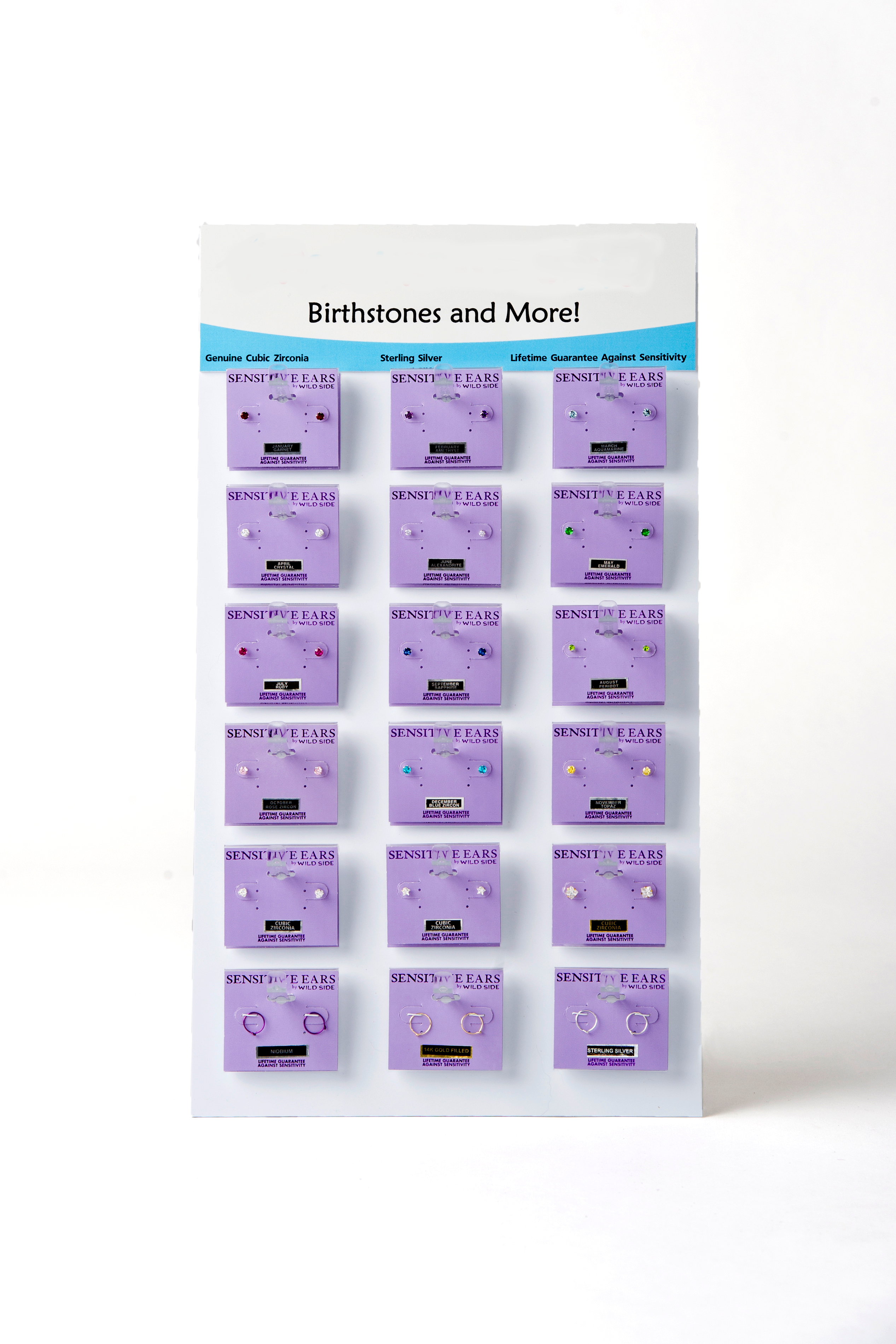 BIRTHSTONES/CZ STUDS/STARS/HEARTS/HOOPS - Board Display Birthstone Earrings